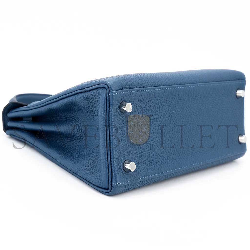 HERMÈS MASTER KELLY 25 DARK BLUE TOGO CALFSKIN SILVER BUCKLE (25*17*7cm) 